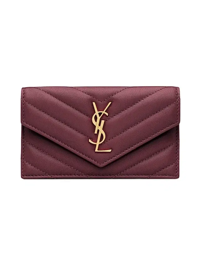 Saint Laurent Women's Cassandre Matelasse Fragments Flap Card Case in Quilted Lambskin - Rouge Cabernet