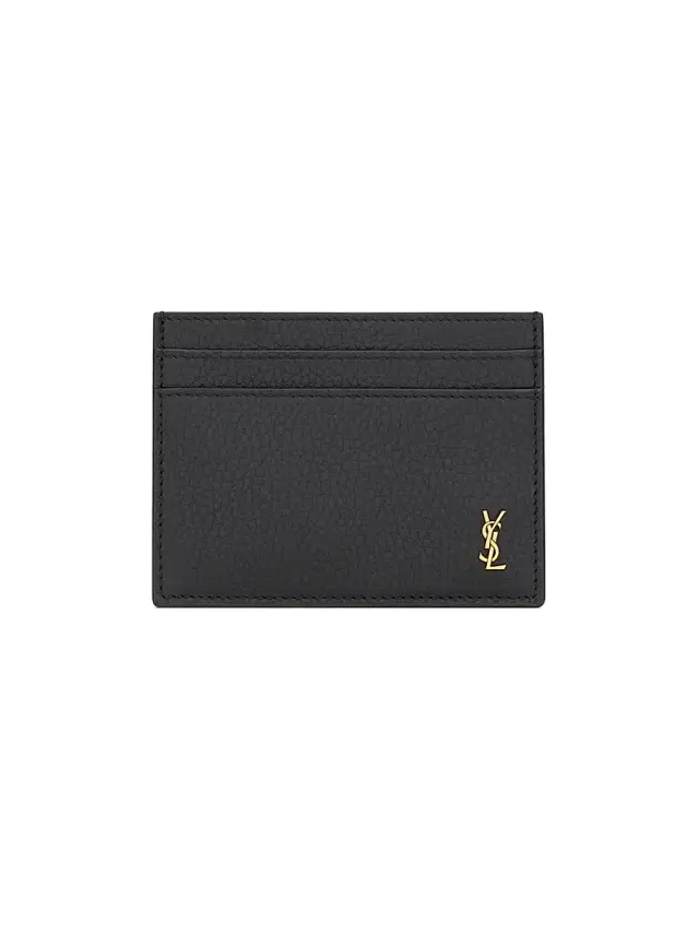 Saint Laurent Men's Tiny Cassandre Card Case in Grained Leather - Black