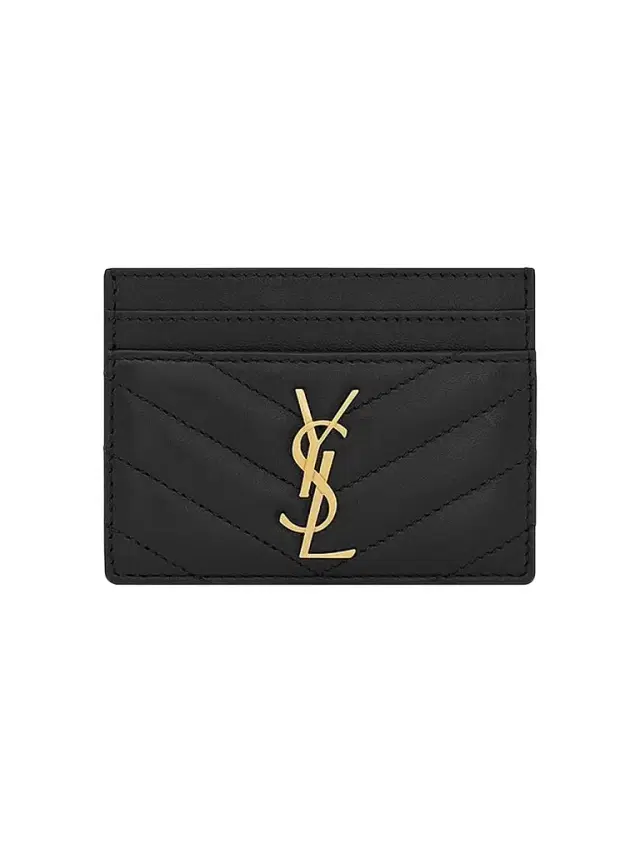 Saint Laurent Women's Cassandre Matelass Card Case in Lambskin - Black