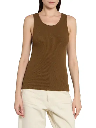 Saint Laurent Women's Cassandre Tank Top in Ribbed Cotton Jersey - Cognac - Size XL | Thumbnail 3 Saint Laurent Women's Cassandre Tank Top in Ribbed Cotton Jersey - Cognac - Size XL | Thumbnail 3
