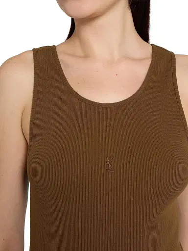 Saint Laurent Women's Cassandre Tank Top in Ribbed Cotton Jersey - Cognac - Size XL | Thumbnail 6 Saint Laurent Women's Cassandre Tank Top in Ribbed Cotton Jersey - Cognac - Size XL | Thumbnail 6