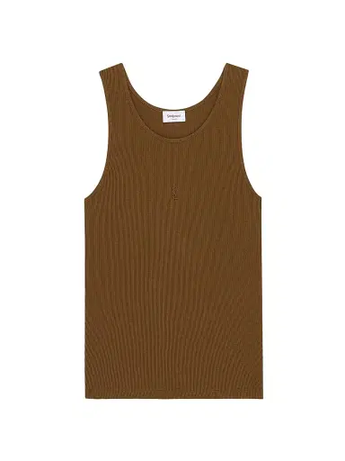 Saint Laurent Women's Cassandre Tank Top in Ribbed Cotton Jersey - Cognac - Size XL | Thumbnail 1 Saint Laurent Women's Cassandre Tank Top in Ribbed Cotton Jersey - Cognac - Size XL | Thumbnail 1