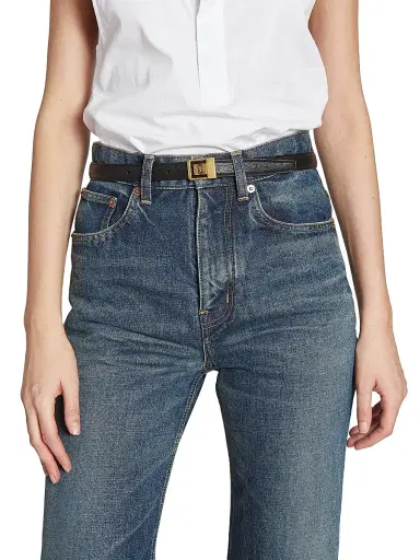 Saint Laurent Women's LA 66 Buckle Thin Belt in Grained Lambskin - Black | Thumbnail 2