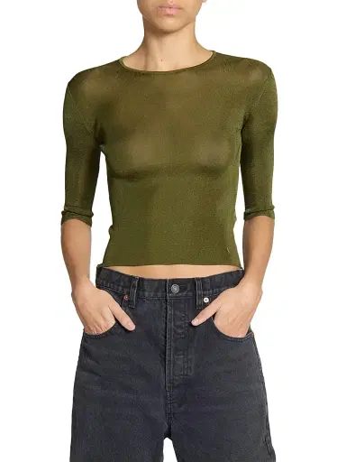 Saint Laurent Women's Cassandre Top in Knit - Kaki - Size Medium | Thumbnail 3 Saint Laurent Women's Cassandre Top in Knit - Kaki - Size Medium | Thumbnail 3