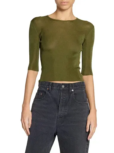 Saint Laurent Women's Cassandre Top in Knit - Kaki - Size Medium | Thumbnail 4 Saint Laurent Women's Cassandre Top in Knit - Kaki - Size Medium | Thumbnail 4