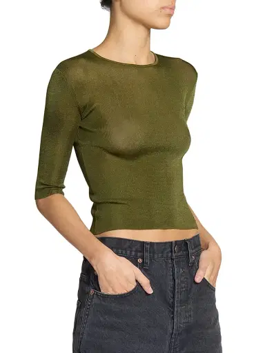 Saint Laurent Women's Cassandre Top in Knit - Kaki - Size Medium | Thumbnail 5 Saint Laurent Women's Cassandre Top in Knit - Kaki - Size Medium | Thumbnail 5