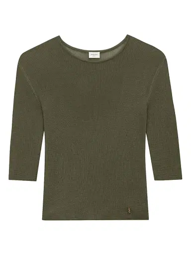 Saint Laurent Women's Cassandre Top in Knit - Kaki - Size Medium | Thumbnail 1 Saint Laurent Women's Cassandre Top in Knit - Kaki - Size Medium | Thumbnail 1