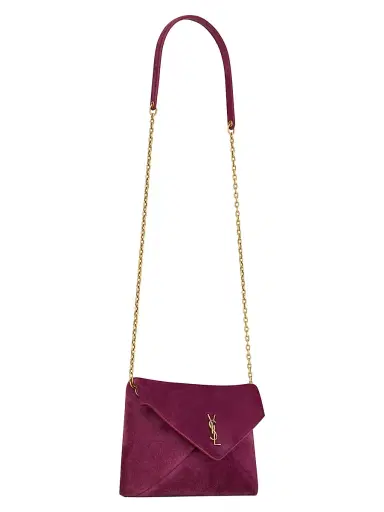 Saint Laurent Women's Cassandre Small Chain Pouch in Suede - Deep Fuchsia | Thumbnail 3 Saint Laurent Women's Cassandre Small Chain Pouch in Suede - Deep Fuchsia | Thumbnail 3