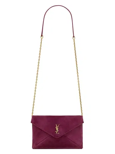 Saint Laurent Women's Cassandre Small Chain Pouch in Suede - Deep Fuchsia | Thumbnail 1 Saint Laurent Women's Cassandre Small Chain Pouch in Suede - Deep Fuchsia | Thumbnail 1