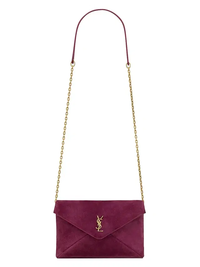 Women's Cassandre  Chain Pouch in Suede - Deep Fuchsia