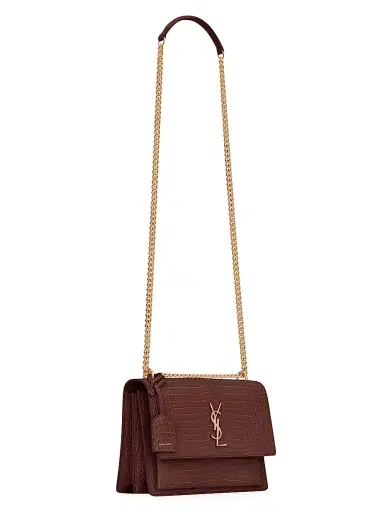 Saint Laurent Women's Sunset Croc-Embossed Leather Shoulder Bag - Red Velvet | Thumbnail 6 Saint Laurent Women's Sunset Croc-Embossed Leather Shoulder Bag - Red Velvet | Thumbnail 6