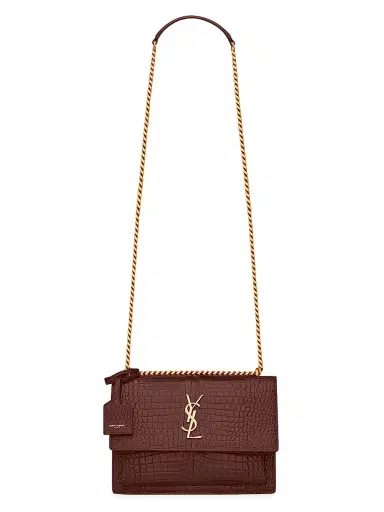 Saint Laurent Women's Sunset Croc-Embossed Leather Shoulder Bag - Red Velvet | Thumbnail 1 Saint Laurent Women's Sunset Croc-Embossed Leather Shoulder Bag - Red Velvet | Thumbnail 1