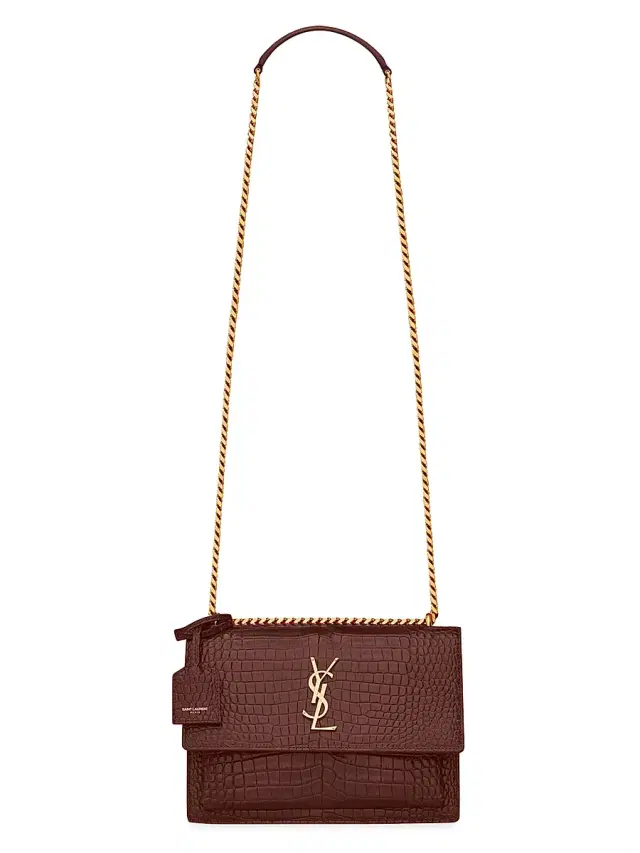 Women's  Sunset Croc-Embossed Leather Shoulder Bag - Red Velvet