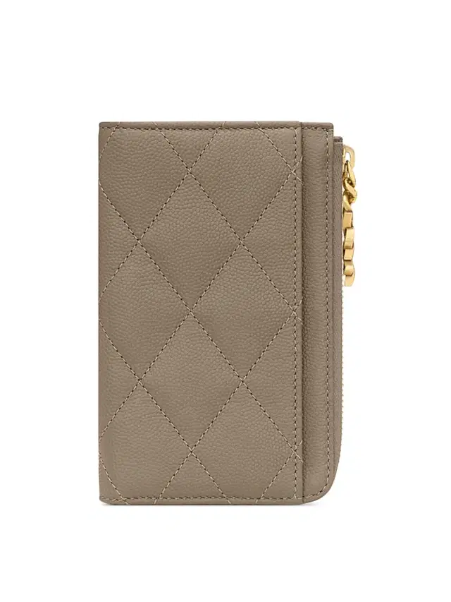 Saint Laurent Women's Cassandre Bijou Zip Card Case in Grain De Poudre Leather - Light Taupe