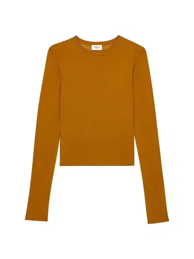 Saint Laurent Women's Cassandre Sheer Top in Knit - Curcuma - Size Large | Thumbnail 1 Saint Laurent Women's Cassandre Sheer Top in Knit - Curcuma - Size Large | Thumbnail 1