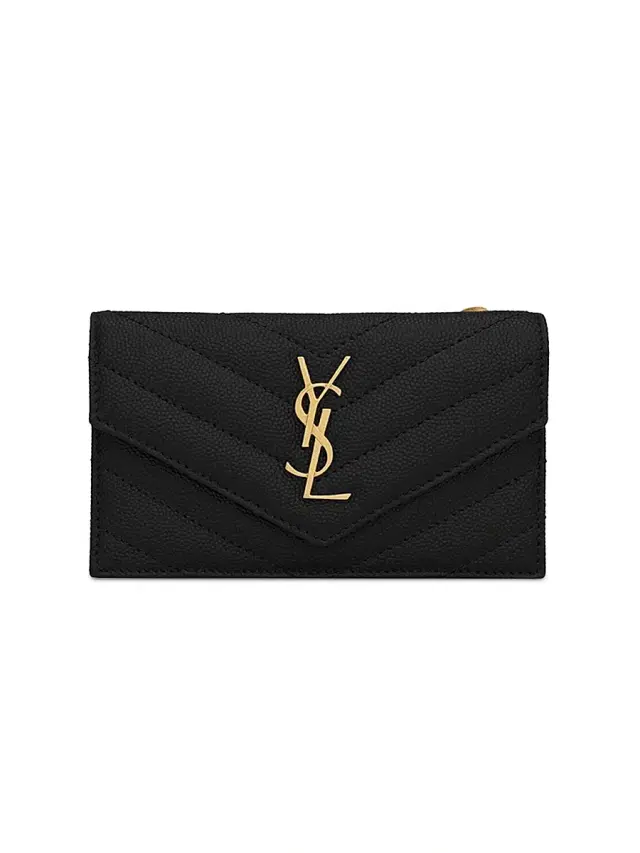 Women's Cassandre Matelassé Fragments Flap Card Case in Grain de Poudre Embossed Leather - Nero