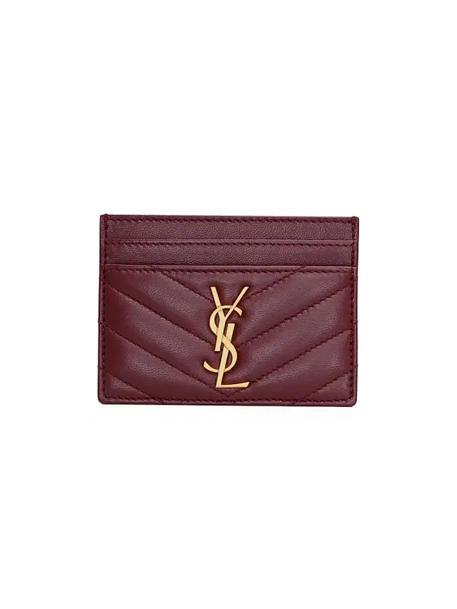 Saint Laurent Women's Cassandre Matelass Card Case in Lambskin - Rouge Cabernet