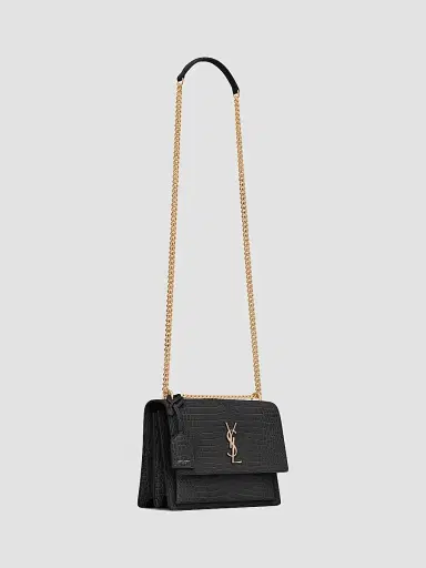 Saint Laurent Women's Medium Sunset Croc-Embossed Leather Shoulder Bag - Noir | Thumbnail 7 Saint Laurent Women's Medium Sunset Croc-Embossed Leather Shoulder Bag - Noir | Thumbnail 7