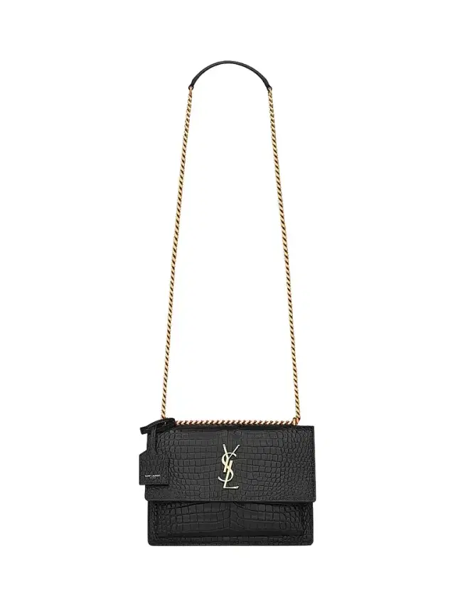 Saint Laurent Women's  Sunset Croc-Embossed Leather Shoulder Bag - Noir