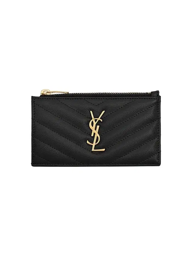 Saint Laurent Women's Cassandre Matelassé Zipped Card Case in Leather - Nero
