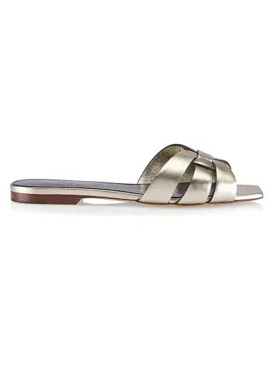 Saint Laurent Women's Tribute Mules in Smooth Leather - Platino - Size 11 | Thumbnail 1 Saint Laurent Women's Tribute Mules in Smooth Leather - Platino - Size 11 | Thumbnail 1