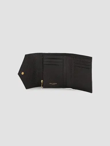 Saint Laurent Women's Cassandre Matelassé Compact Tri Fold Wallet In Grain De Poudre Embossed Leather - Nero | Thumbnail 2