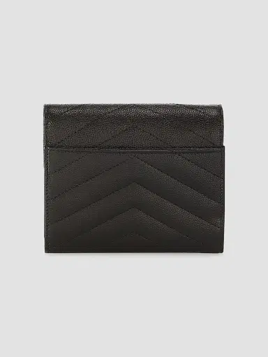 Saint Laurent Women's Cassandre Matelassé Compact Tri Fold Wallet In Grain De Poudre Embossed Leather - Nero | Thumbnail 3