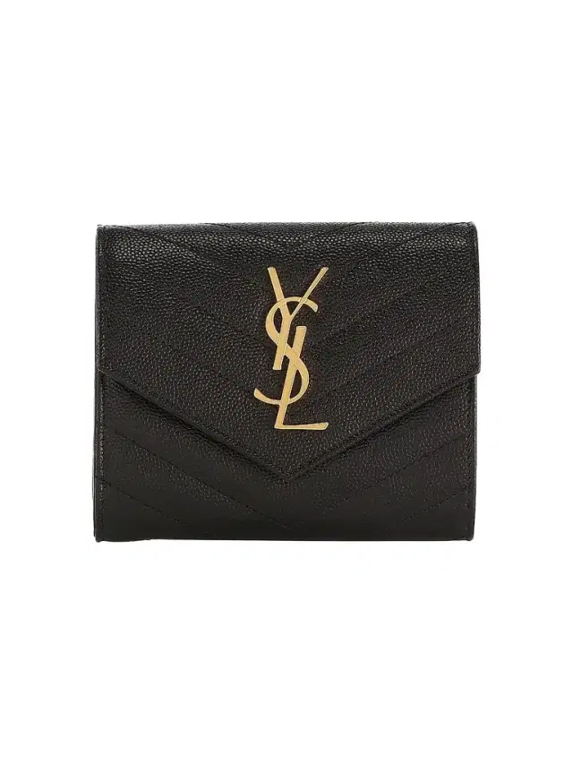 Saint Laurent Women's Cassandre Matelassé Compact Tri Fold Wallet In Grain De Poudre Embossed Leather - Nero