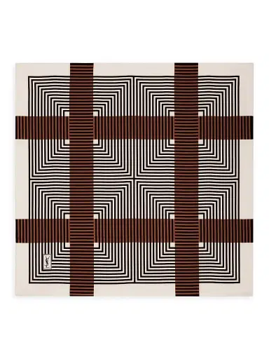 Saint Laurent Women's Square Scarf in Silk Twill - Ivory Red | Thumbnail 1