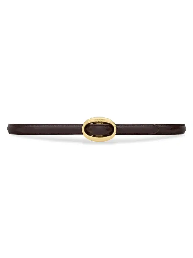 Women's Oval Buckle Thin Belt in Smooth Leather - Dark Currant