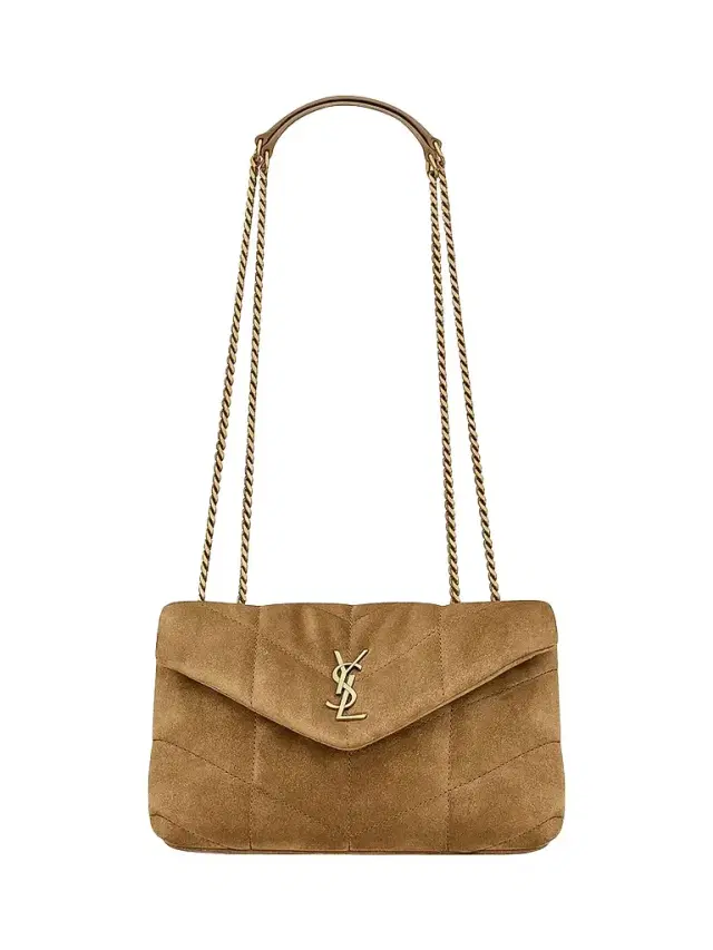 Saint Laurent Women's Puffer Toy Bag in Quilted Suede - Golden Leaf