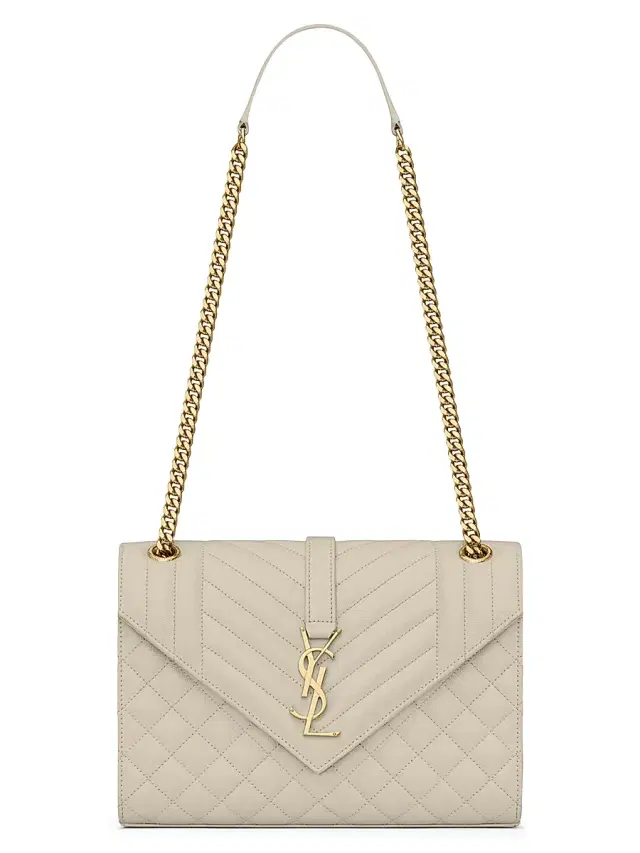 Saint Laurent Women's Envelope  Chain Bag in Mix Matelassé - Crema Soft