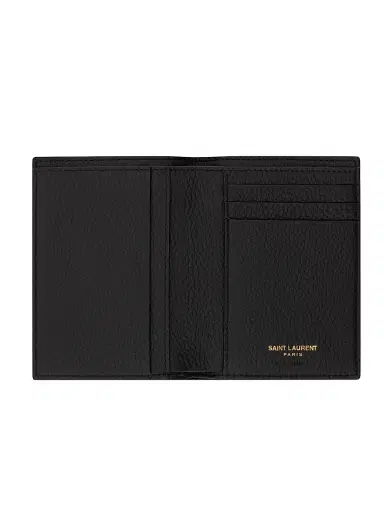 Saint Laurent Men's Tiny Cassandre Credit Card Wallet in Grained Leather | Thumbnail 3