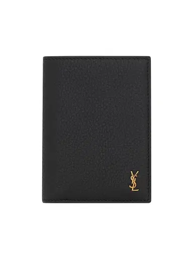 Saint Laurent Men's Tiny Cassandre Credit Card Wallet in Grained Leather | Thumbnail 1