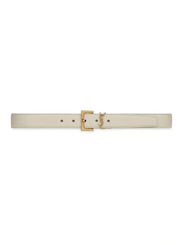 Saint Laurent Women's Cassandre Belt with Square Buckle in Smooth Leather - Crema Soft