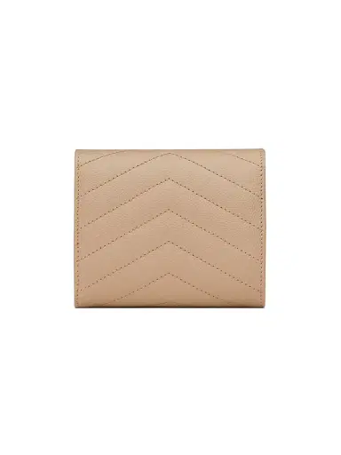 Saint Laurent Women's Cassandre Matelassé Multi-Fold Wallet in Leather - Dark Beige | Thumbnail 2