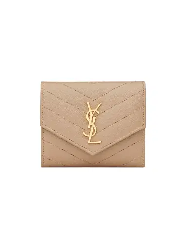 Saint Laurent Women's Cassandre Matelassé Multi-Fold Wallet in Leather - Dark Beige | Thumbnail 1