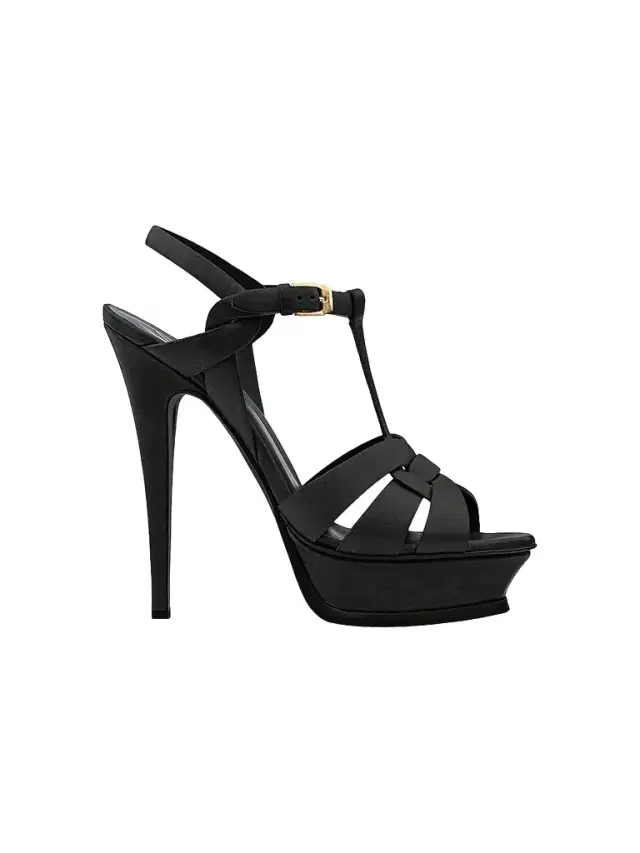 Saint Laurent Women's Tribute Platform Sandals in Smooth Leather - Black