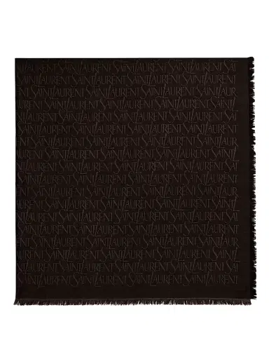 Saint Laurent Women's Monogram Large Square Scarf in Silk and Wool Jacquard - Espresso | Thumbnail 1 Saint Laurent Women's Monogram Large Square Scarf in Silk and Wool Jacquard - Espresso | Thumbnail 1