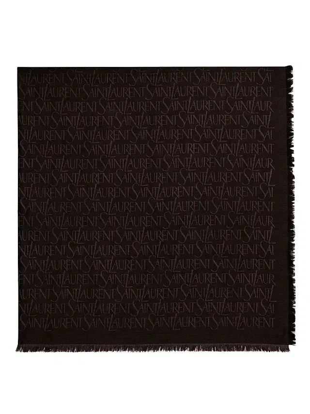 Saint Laurent Women's Monogram  Square Scarf in Silk and Wool Jacquard - Espresso