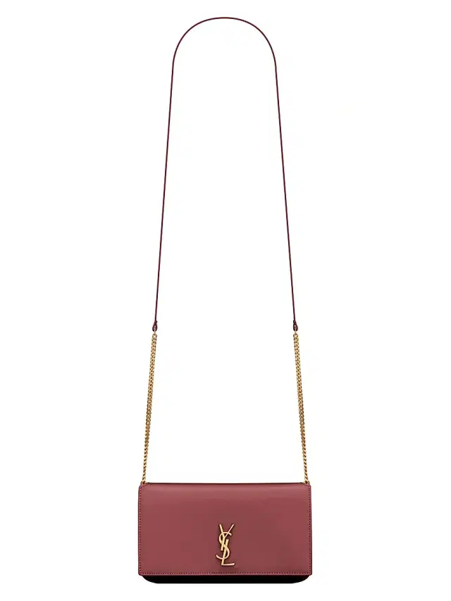Saint Laurent Women's Cassandre Phone Holder with Strap in Smooth Leather - Rouge Merlot