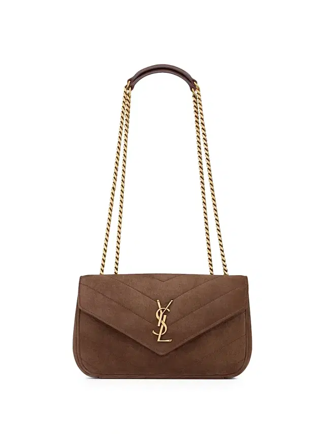 Women's Loulou  Shoulder Bag in Matelassé Suede - Brown Coffee