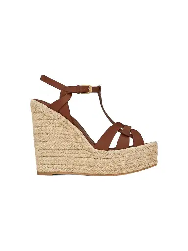 Saint Laurent Women's Tribute Leather Espadrille Wedge Sandals | Thumbnail 1 Saint Laurent Women's Tribute Leather Espadrille Wedge Sandals | Thumbnail 1