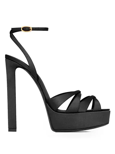 Saint Laurent Women's Chandelle Platform Sandals in Satin Crepe | Thumbnail 1 Saint Laurent Women's Chandelle Platform Sandals in Satin Crepe | Thumbnail 1