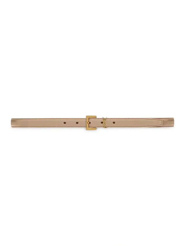 Saint Laurent Women's Cassandre Thin Belt with Square Buckle in Smooth Leather - Dark Beige