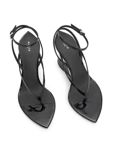 Alaïa Women's 90MM Leather Wedge Sandals - Noir | Thumbnail 4 Alaïa Women's 90MM Leather Wedge Sandals - Noir | Thumbnail 4