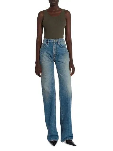 Saint Laurent Women's Cassandre Tank Top in Ribbed Cotton Jersey - Khaki Fonce - Size XL | Thumbnail 2 Saint Laurent Women's Cassandre Tank Top in Ribbed Cotton Jersey - Khaki Fonce - Size XL | Thumbnail 2