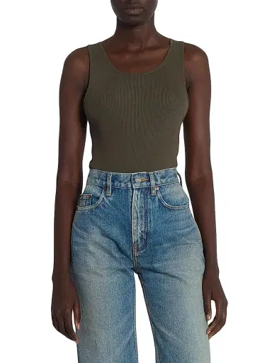 Saint Laurent Women's Cassandre Tank Top in Ribbed Cotton Jersey - Khaki Fonce - Size XL | Thumbnail 4 Saint Laurent Women's Cassandre Tank Top in Ribbed Cotton Jersey - Khaki Fonce - Size XL | Thumbnail 4
