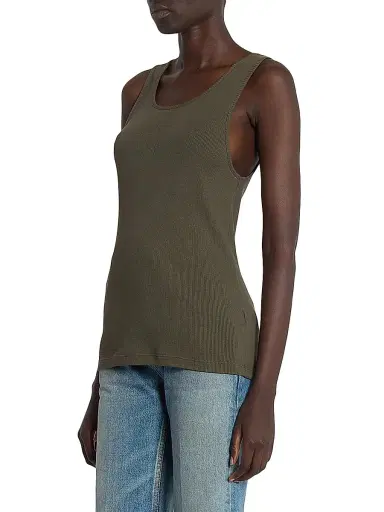 Saint Laurent Women's Cassandre Tank Top in Ribbed Cotton Jersey - Khaki Fonce - Size XL | Thumbnail 5 Saint Laurent Women's Cassandre Tank Top in Ribbed Cotton Jersey - Khaki Fonce - Size XL | Thumbnail 5