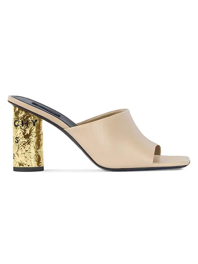 Women's Tape Heeled Mules in Leather - Beige